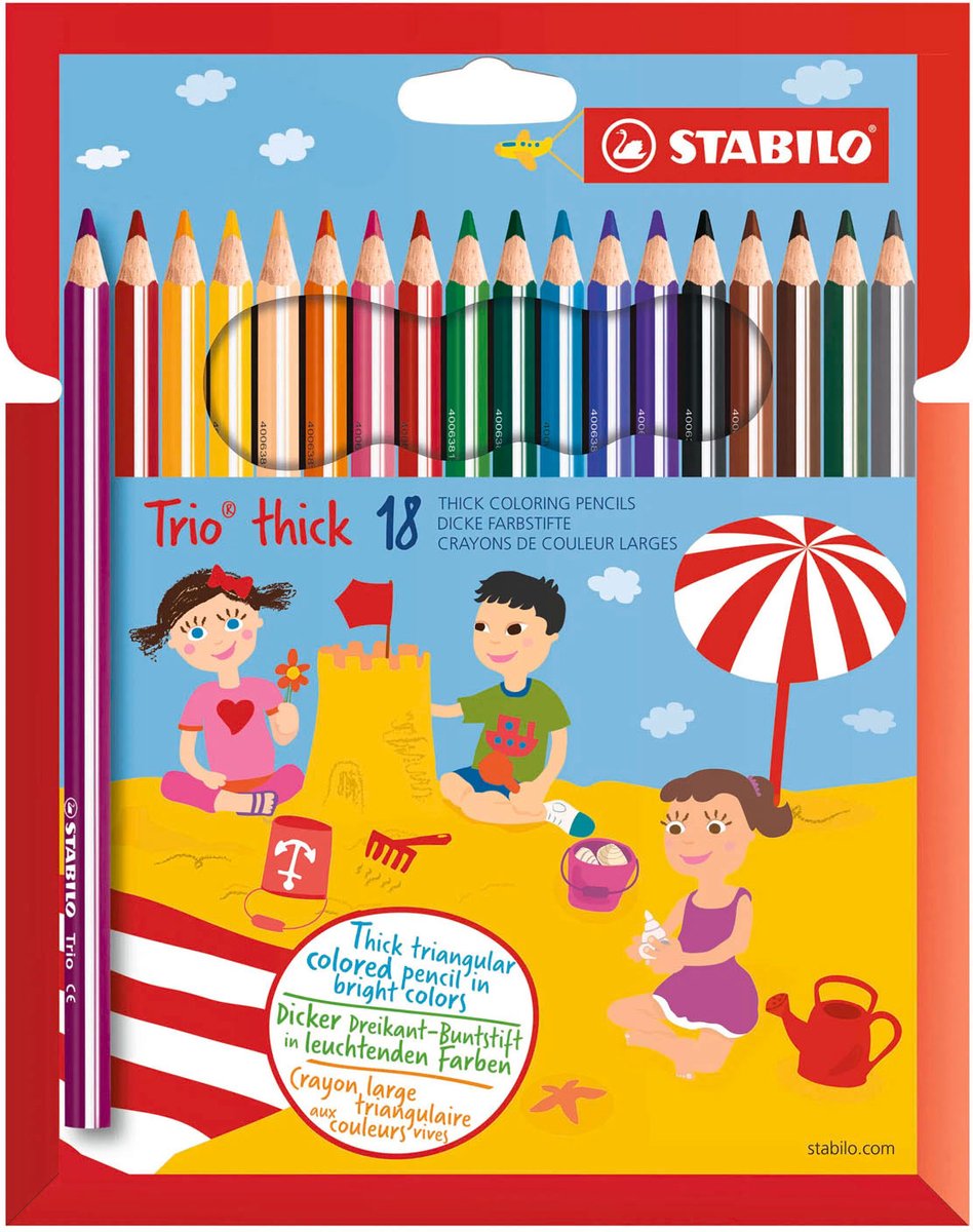 Stabilo Trio dick – ergonomischer Buntstift – mit extra dicker Mine 4,2 mm – Etui mit 18 Farben
