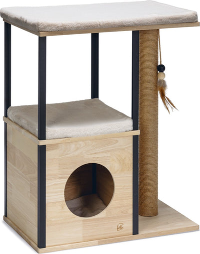 Designed by Lotte Kratzbaum Nala – Katzenkratzbaum – 3 Liegeplätze – mit Haus – Holz Jute – 65-40-82 cm
