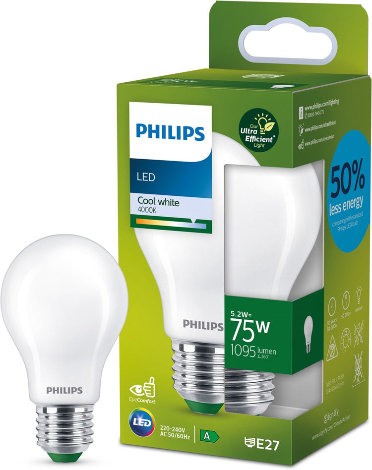 Philips LED Philips ultraeffiziente LED-Lampe matt – 75 W – E27 – kaltweißes Licht