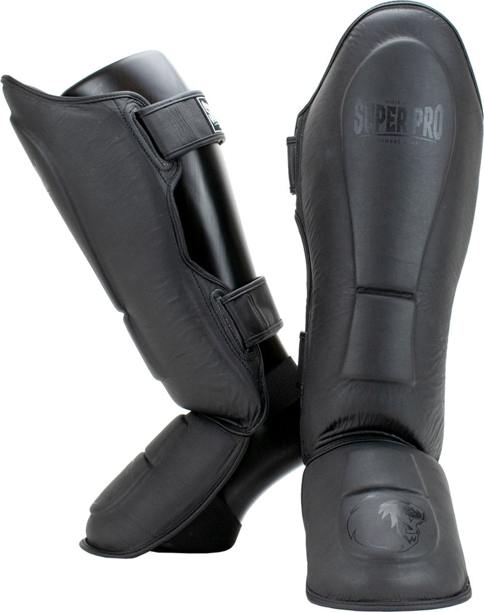 Super Pro Combat Gear Schienbeinschutz aus Leder, grau, extra groß
