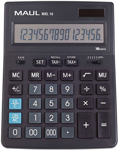 Maul Tischrechner MXL 16 LCD-Bildschirm 1-zeilig, 16 Ziffern Solarbatterie 20,5 x 15,5 x 3,5 cm schwarz