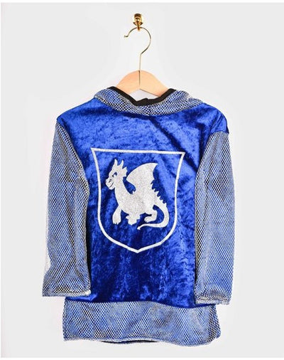Den Goda Fen Kostüm Ritter – Hemd aus Samt mit Kapuze – 98–104 cm – 2–4 Jahre – Blau