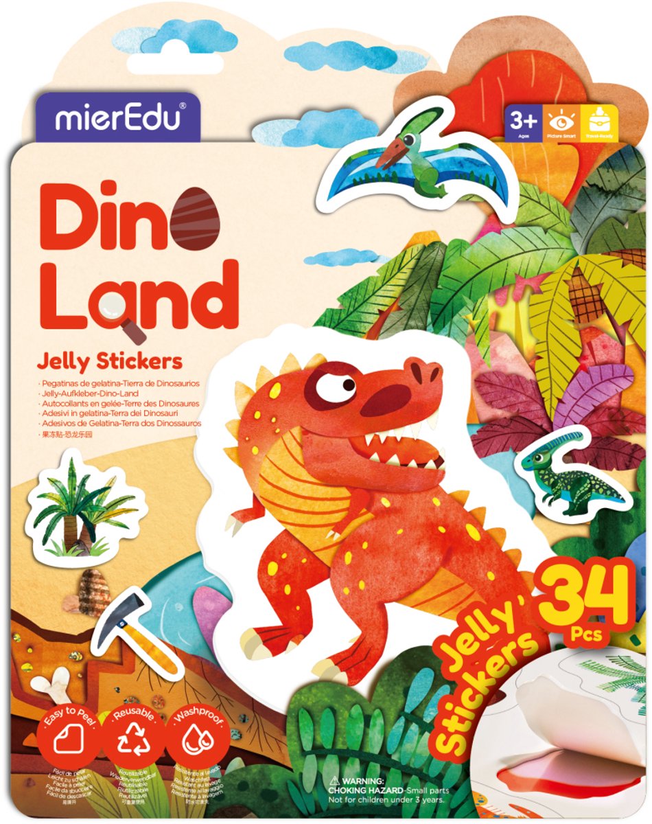Mieredu-Gelee-Aufkleber – Dino-Land – wiederverwendbar – +30 Stück – 3 Jahre