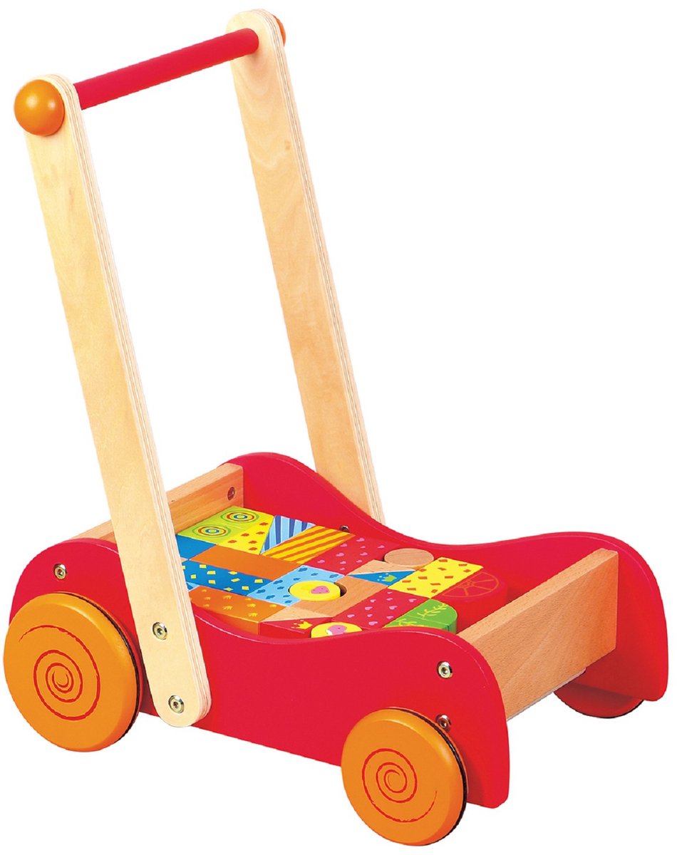 Lelin-Spielzeug – Schiebe- und Lauflernwagen mit 30 farbigen Blöcken