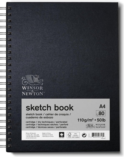 Winsor Newton 6673011 Spiral-Skizzenbuch, A4, 110 g/m², 80 Blatt, Zeichenpapier zum Skizzieren, Zeichnen