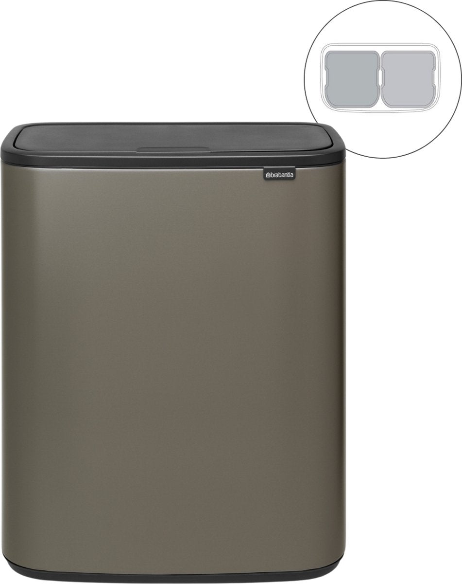 Brabantia Bo Touch Bin Abfallbehälter – 2 x 30 Liter – Mülltrennung – Platin