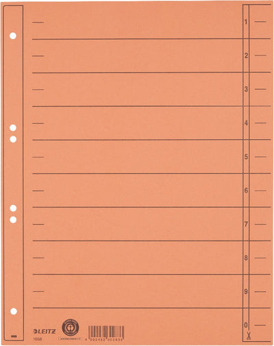 Leitz Registerkarton mit Skala – beschreibbare Register, 2 4-Ringe – für Ordner und Ringbücher – Orange