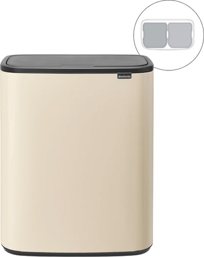 Brabantia Bo Touch Bin Abfallbehälter – 2 x 30 Liter – Mülltrennung – Soft Beige