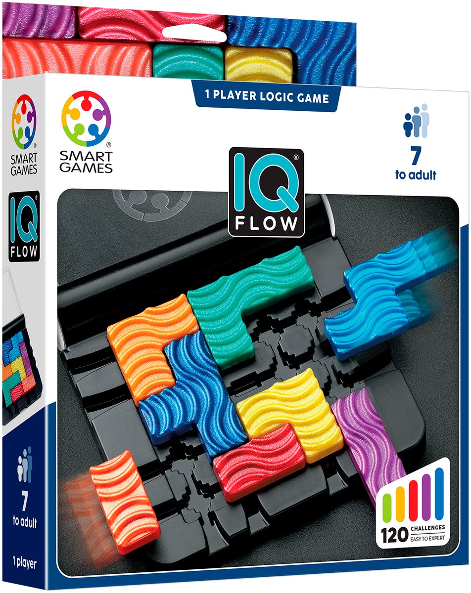 Smartgames IQ Flow – logisches Denkspiel Reiserätsel – 120 Aufgaben mit Schiebemechanismus – lehrreiches Solospiel – ab 7 Jahren