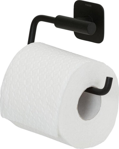 Tiger Colar - Toilettenpapierhalter ohne Klappe - ohne Bohren - Toilettenpapierhalter selbstklebend - Schwarz