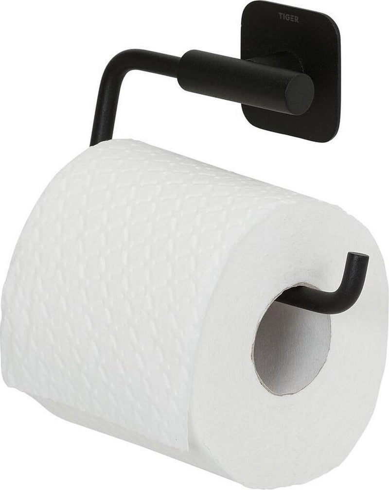 Tiger Colar - Toilettenpapierhalter ohne Klappe - ohne Bohren - Toilettenpapierhalter selbstklebend - Schwarz
