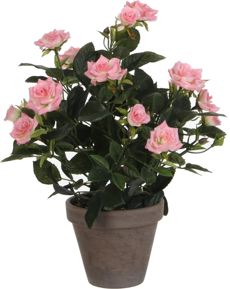Glimmerdekorationen Kunstpflanze – Rosen – rosa – im grauen Topf – 33 cm – künstliche Rose