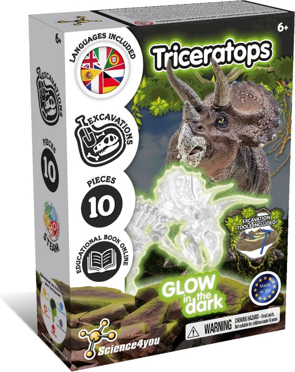 Science 4 You Science4You Glow in the Dark Triceratops – Fossilien-Grabset – Dino-Fossil-Experimentierbox – ab 6 Jahren