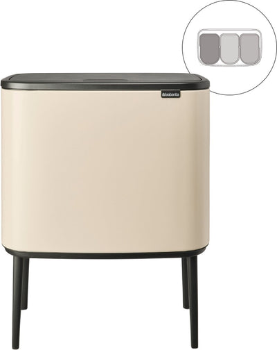 Brabantia Bo Touch Bin Abfallbehälter – 3 x 11 Liter – Mülltrennung – sanftes Beige