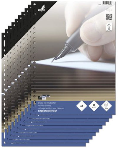 Kangaro-Ringbuch innen A4 – Linie – 60 Gramm – 23 Löcher – 10 Sets – Ringbuchpapier – k-56010-10