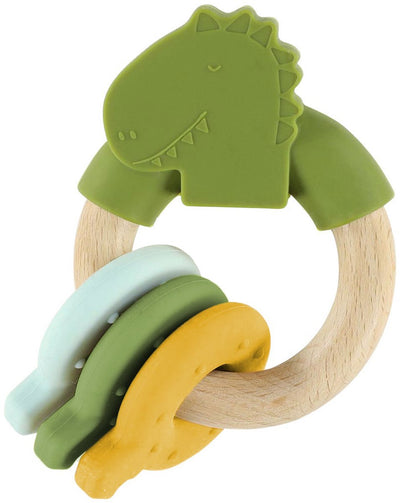 Trixie Aktivitätsring aus Holz mit Silikon Mr. Dino – 0m+ – Beißspielzeug – schön als Geschenk zur Schwangerschaft