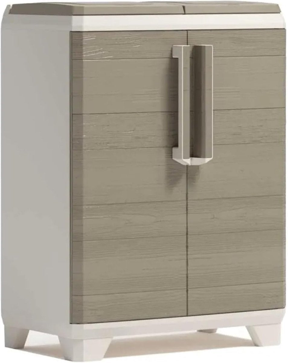 Keter Split Premium - Mülltrennschrank - 2 x 110 l - Holzoptik - Beigebraun
