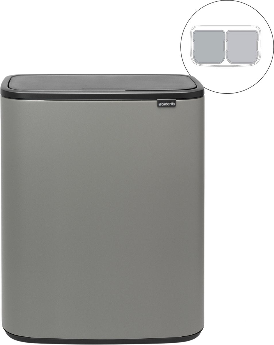 Brabantia Bo Touch Bin Abfallbehälter – 2 x 30 Liter – Mülltrennung – Mineralbeton grau