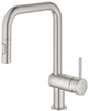 Grohe Minta Küchenarmatur – mit ausziehbarer Handbrause – 2 Strahlarten – Edelstahl (Supersteel)