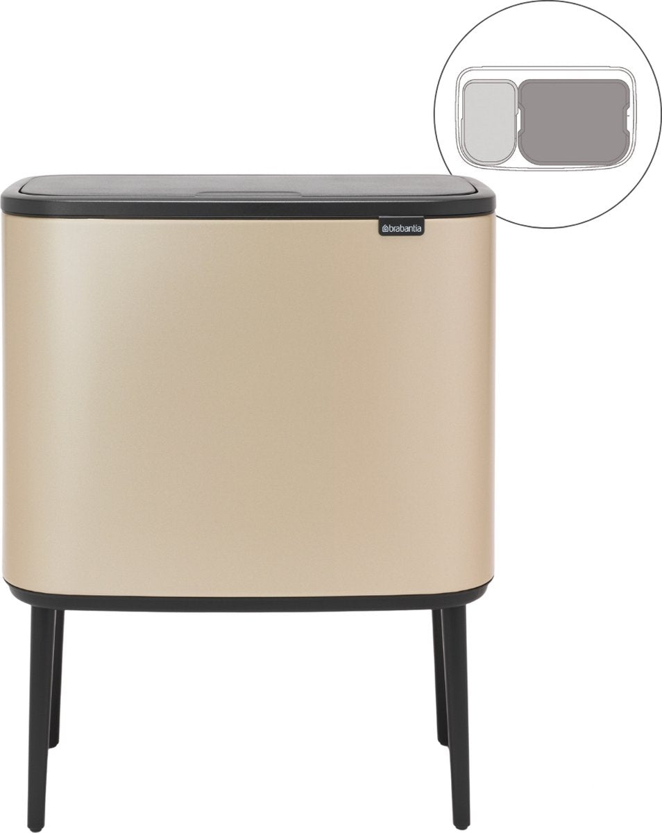 Brabantia Bo Touch Bin Abfallbehälter – 11 + 23 Liter – Mülltrennung – Metallic-Gold