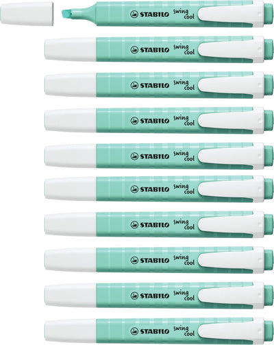 Stabilo Swing Cool – Textmarker – perfekt für unterwegs – Pastell – Hauch Türkis – Box mit 10 Stück