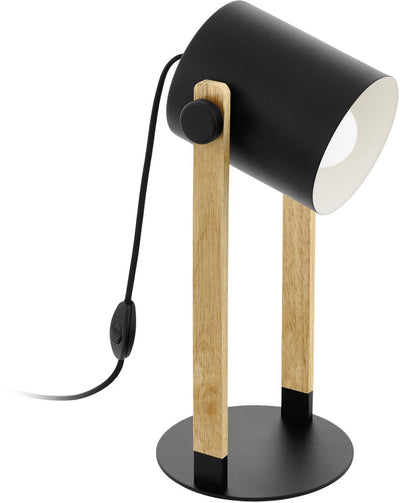 Eglo Tischlampe aus Hornholz – 1 Licht – 42 cm – E27 – schwarzes Holz – FSC-Holz