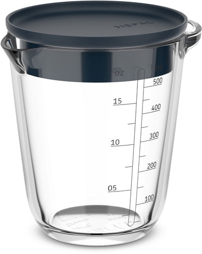 Glasmessbecher 500 ml mit Deckelmarine