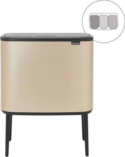 Brabantia Bo Touch Bin Abfallbehälter – 3 x 11 Liter – Mülltrennung – Metallic-Gold