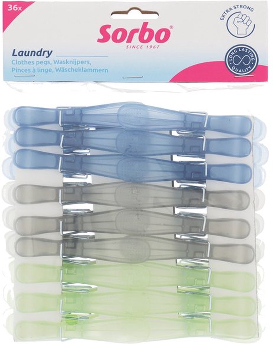Sorbo Wäscheklammern-Set 36-teilig – extra starke 7-Spirale – bunte Wäscheklammern