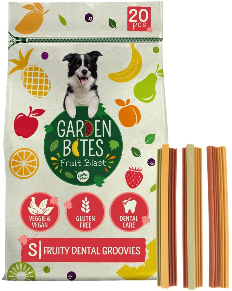 Duvo plus Garden Bites – fruchtige Dental Groovies Hundesnacks – Hundeleckerlis – vegetarisch glutenfrei – klein 20 Stk