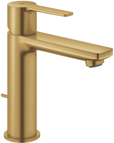 Grohe lineare neue S-Size-Waschtischarmatur – mit Ablaufgarnitur – Ecojoy – Fastfixation Plus – gebürstet Cool Sunrise