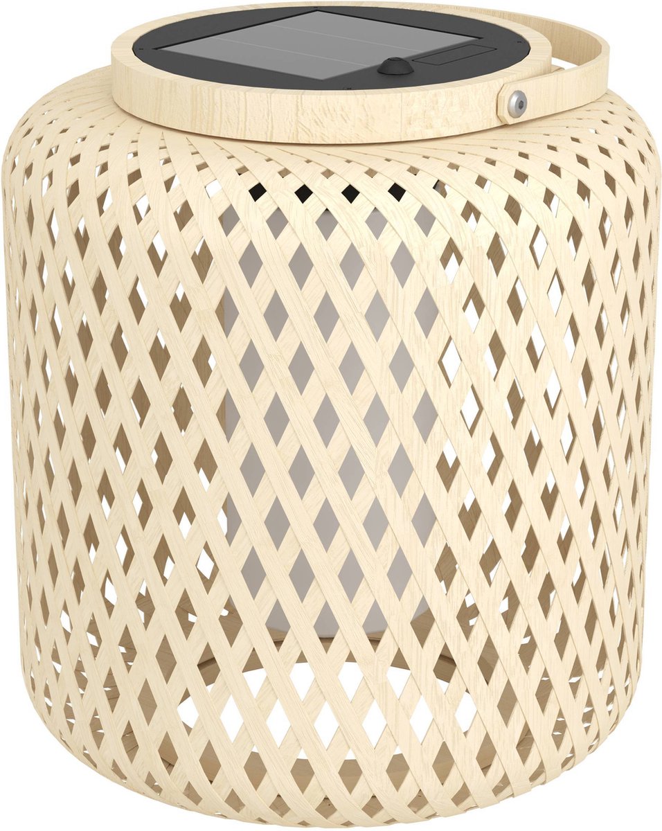 Eglo Marliano Solar-Tischleuchte für den Außenbereich – Solarenergie – LED – 24 cm – braun schwarz weiß – Holz – wiederaufladbar