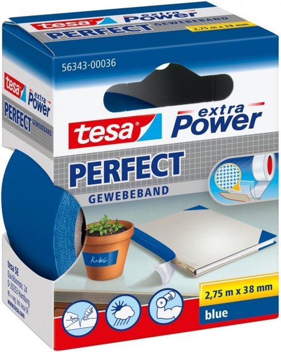 Tesa 1067630 – Extra Power Reparaturband 2,75 Meter 38 mm blau | 6 Stück