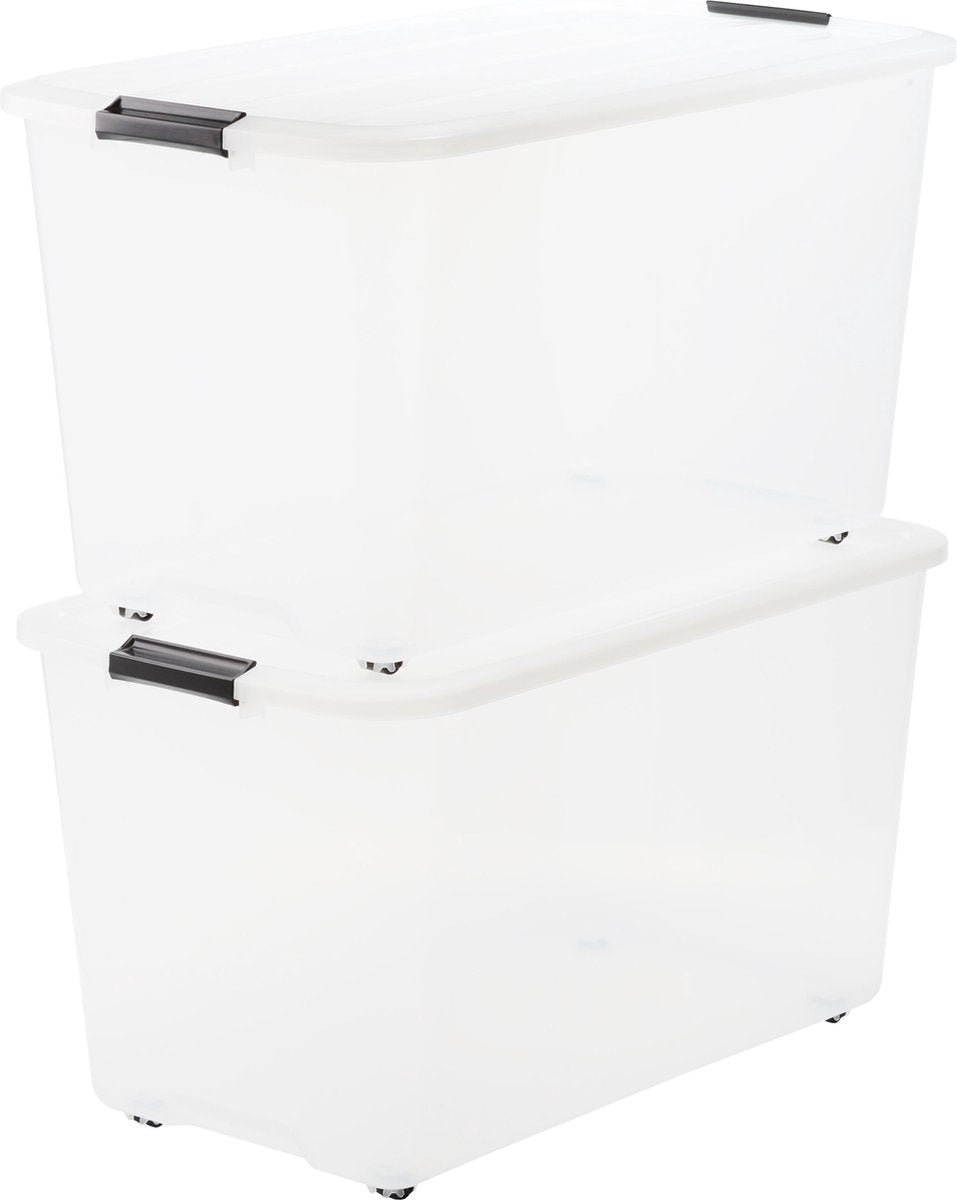 Iris Topbox Aufbewahrungsbox – 70l – Kunststoff – mit Rollen – transparent – 2er-Set