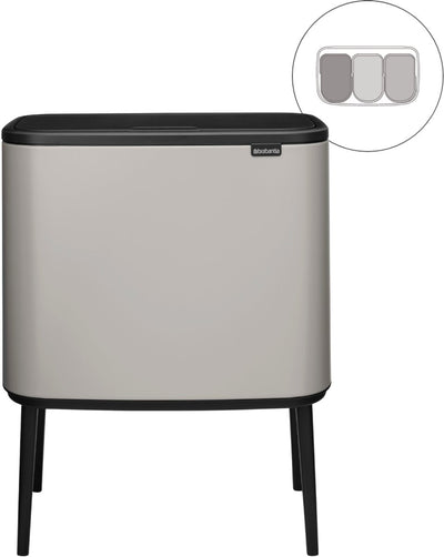 Brabantia Bo Touch Bin Abfallbehälter – 3 x 11 Liter – Mülltrennung – Soft Grey