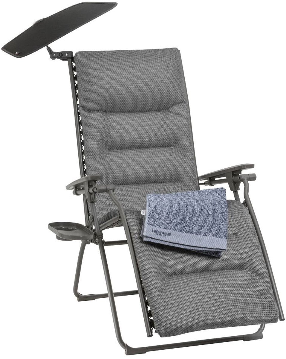 Lafuma – Evolution All-in-One – gepolsterter Zero-Gravity-Relax-Stuhl – 3 kostenlose Zubehörteile – Becomfort® – Aschegrau