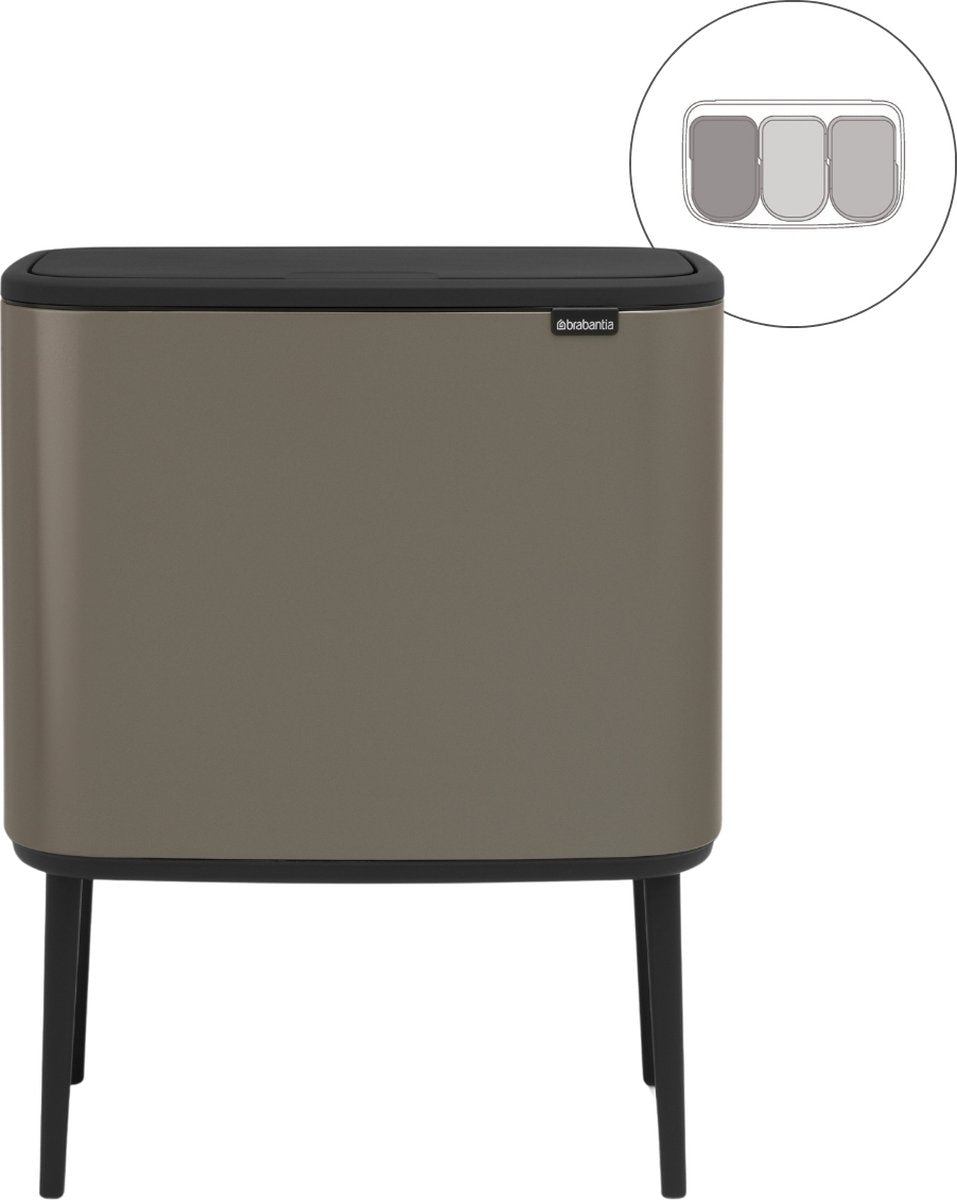 Brabantia Bo Touch Bin Abfallbehälter – 3 x 11 Liter – Mülltrennung – Platin