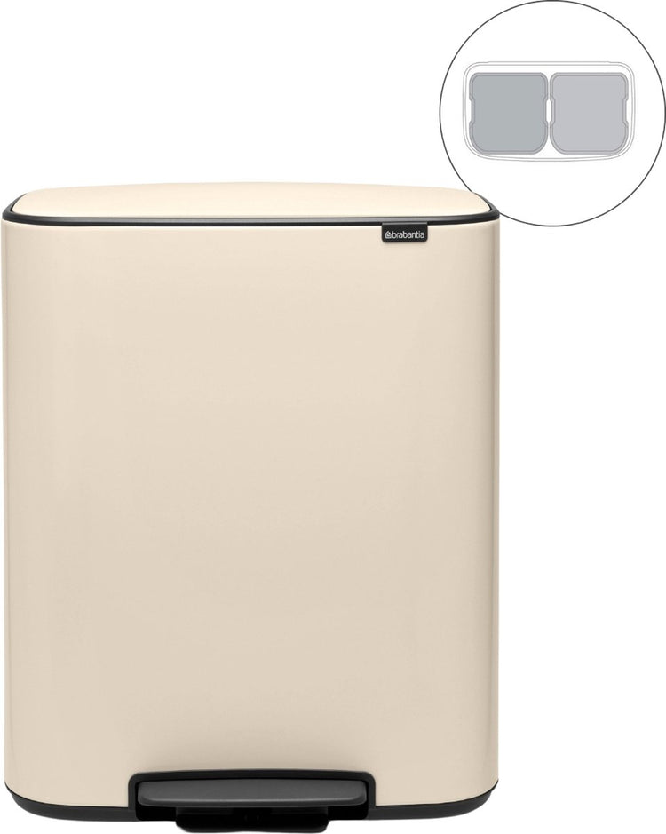 Brabantia Bo Abfallbehälter – 2 x 30 Liter – Mülltrennung – sanftes Beige