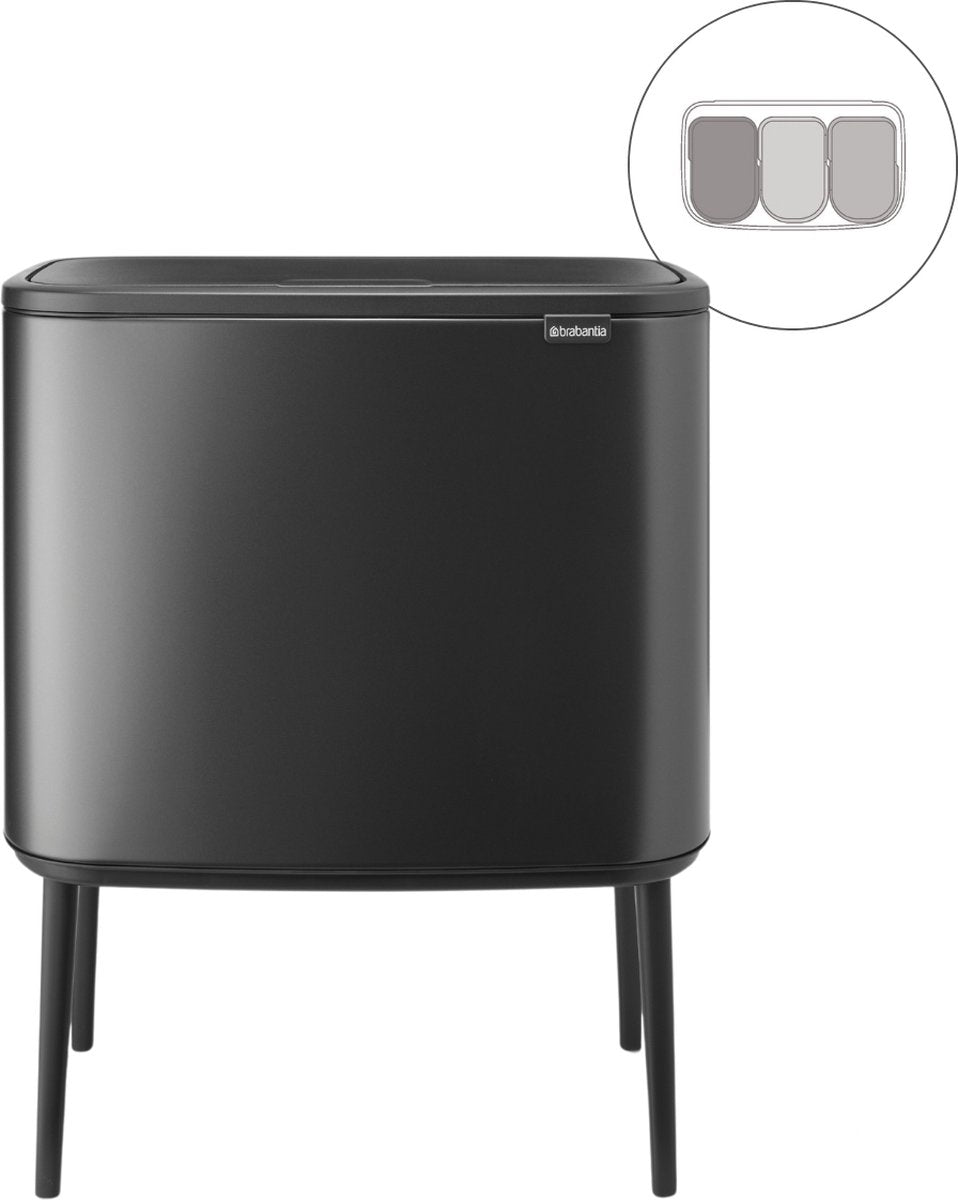 Brabantia Bo Touch Bin Abfallbehälter – 3 x 11 Liter – Mülltrennung – selbstbewusstes Grau