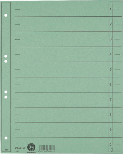 Leitz Registerkarton mit Skala – beschreibbare Register, 2 4-Ringe – für Ordner und Ringbücher – grün