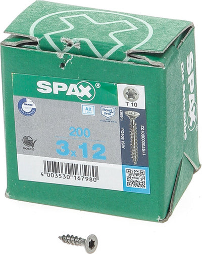 Spax - Spanplattenschrauben - Torx 10 Flachkopf - 3 x 12mm - Vollgewinde - Edelstahl (200 Stück)