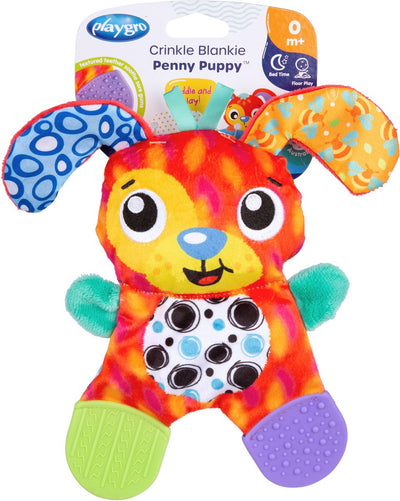 Playgro Crinkle Blanket Penny Puppy Rassel – Babyspielzeug – Kuscheltuch – Babyspielzeug – pädagogisches Babyspielzeug – Beißring