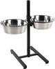 Flamingo Hundefutternapf – Duo Dinner Stand Otis Silber Schwarz 2x4l – verstellbarer Fress- und Trinknapf mit Edelstahlnäpfen