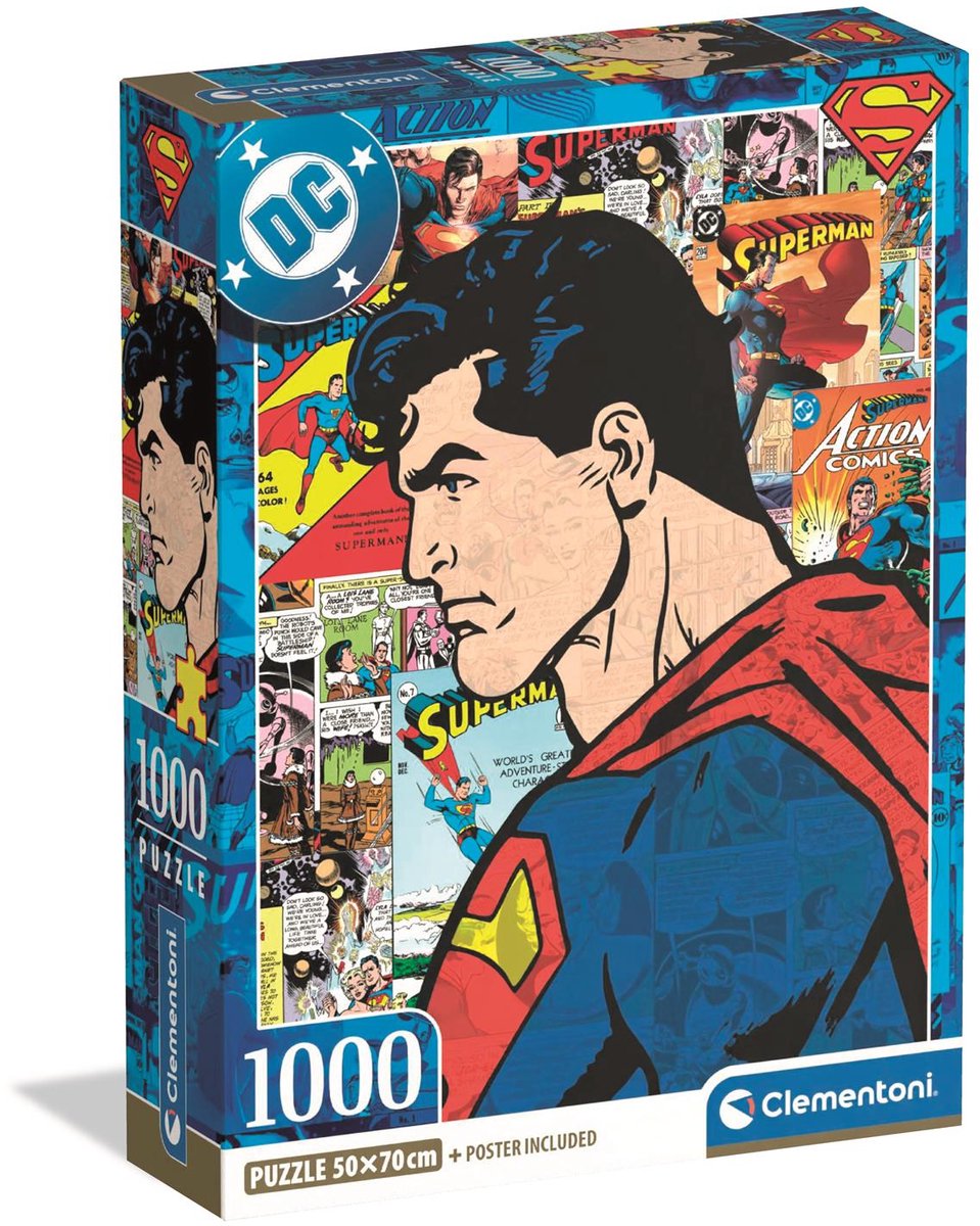Clementoni - Puzzle - Superman - DC - 1000 Teile - mit Poster - ab 18 Jahren