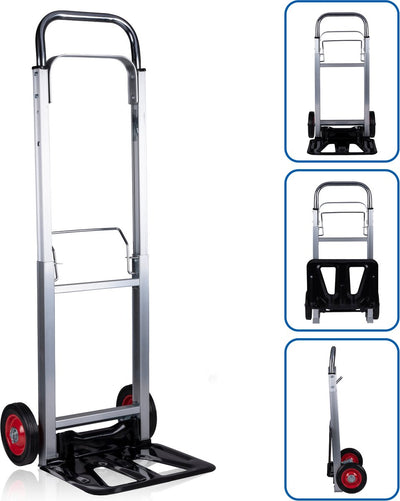 Kinzo faltbarer Sackkarre – Aluminium – bis 90 Kilo – faltbar – Transportwagen – Umzug, Camping, Urlaub – Schwarz Silber