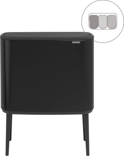 Brabantia Bo Touch Bin Abfallbehälter – 3 x 11 Liter – Mülltrennung – mattschwarz