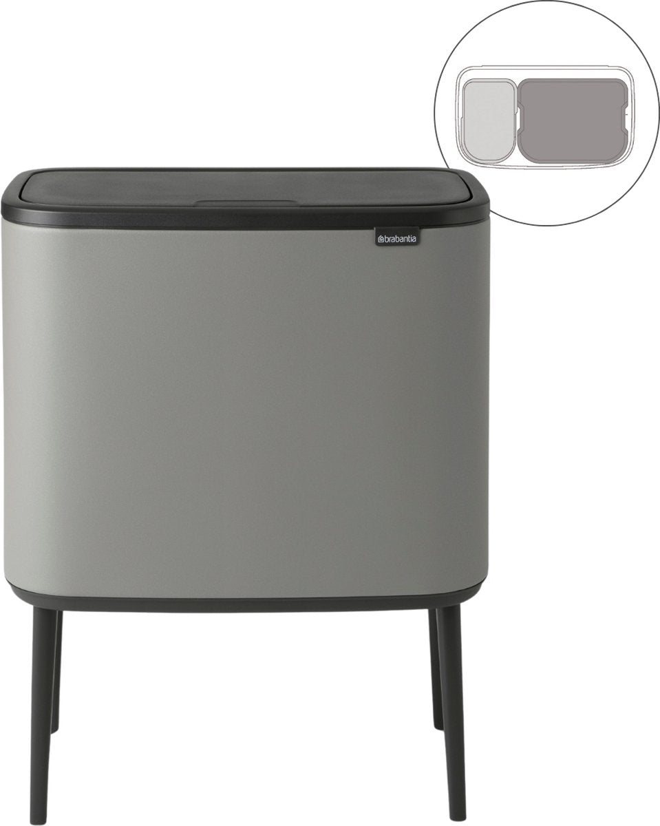 Brabantia Bo Touch Bin Abfallbehälter – 11 + 23 Liter – Mülltrennung – Mineralbeton grau