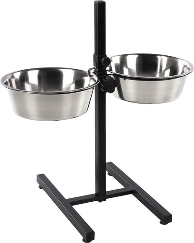 Flamingo Hundefutternapf – Duo Dinner Stand Otis Silber Schwarz 2x4l – verstellbarer Fress- und Trinknapf mit Edelstahlnäpfen