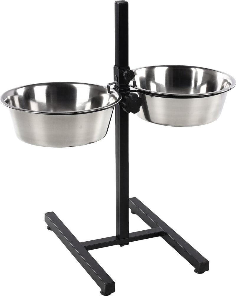 Flamingo Hundefutternapf – Duo Dinner Stand Otis Silber Schwarz 2x4l – verstellbarer Fress- und Trinknapf mit Edelstahlnäpfen