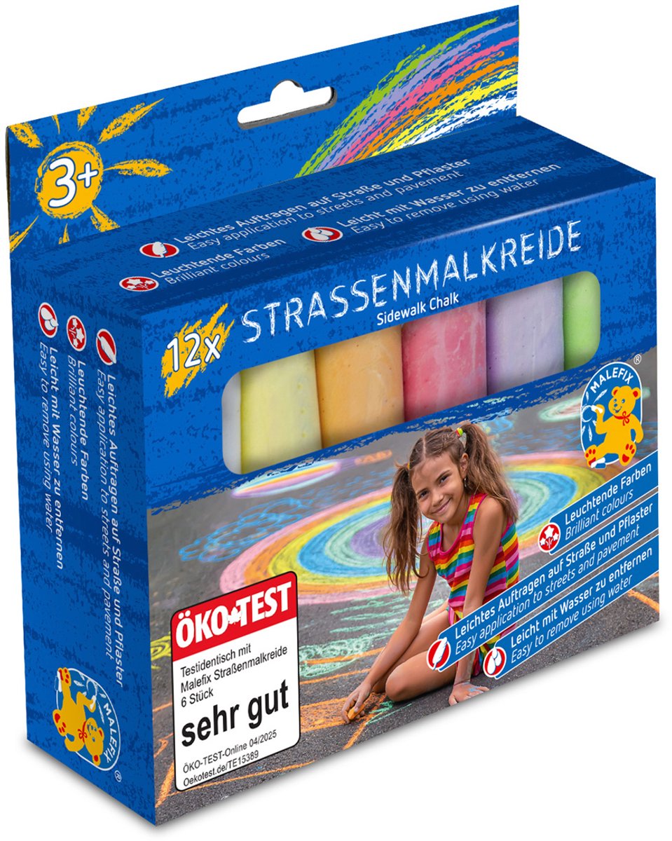 Pustefix Gehwegkreide – 12 Stück – Gib der Welt Farbe – 4 Jahre